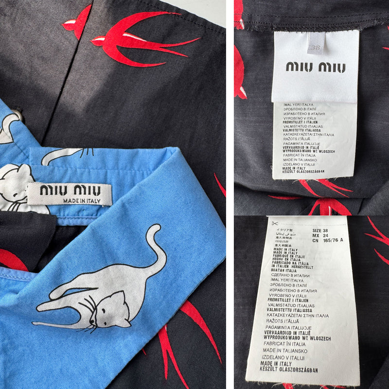 Miu Miu Resort 2016 Cat & Swallow Print Top