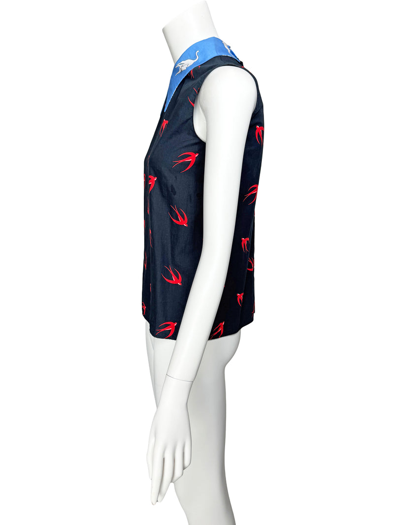 Miu Miu Resort 2016 Cat & Swallow Print Top