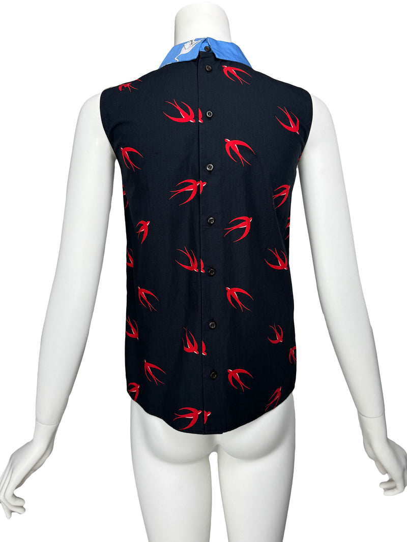 Miu Miu Resort 2016 Cat & Swallow Print Top