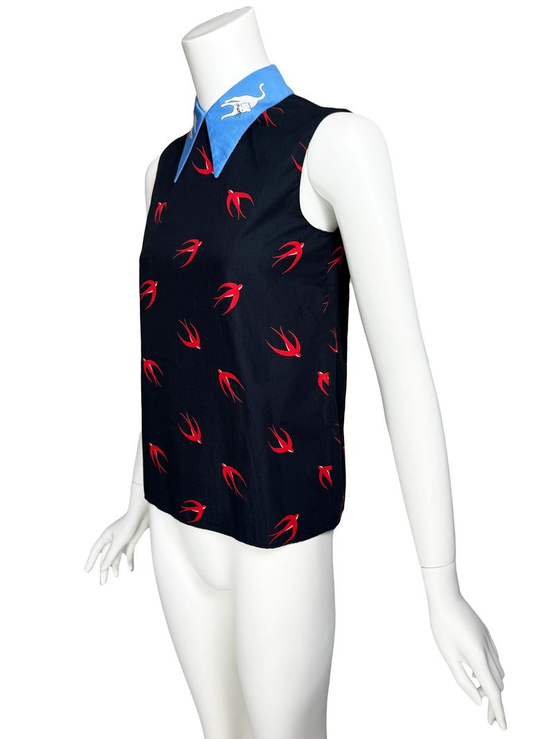 Miu Miu Resort 2016 Cat & Swallow Print Top