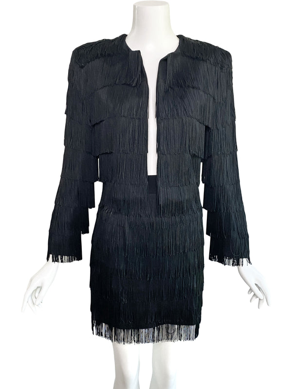 Moschino Couture 1990s Fringe Skirt Suit