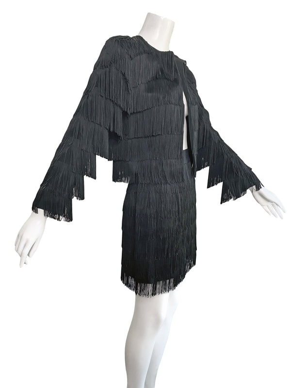 Moschino Couture 1990s Fringe Skirt Suit