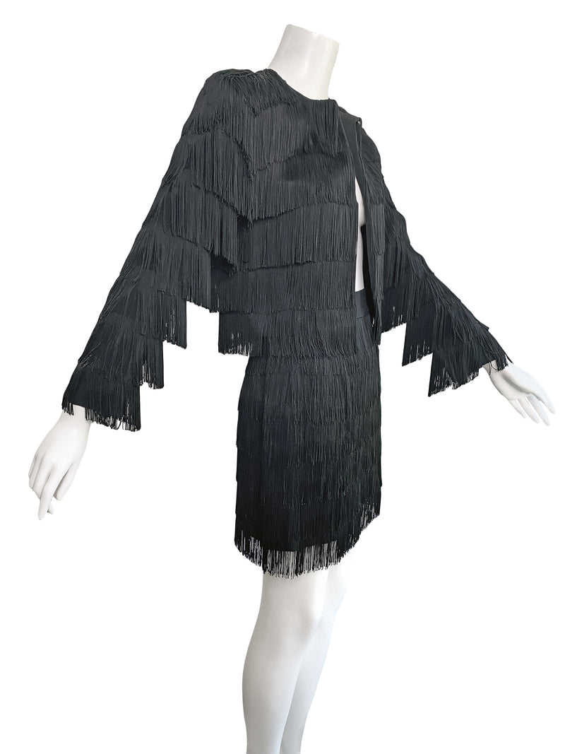 Moschino Couture 1990s Fringe Skirt Suit