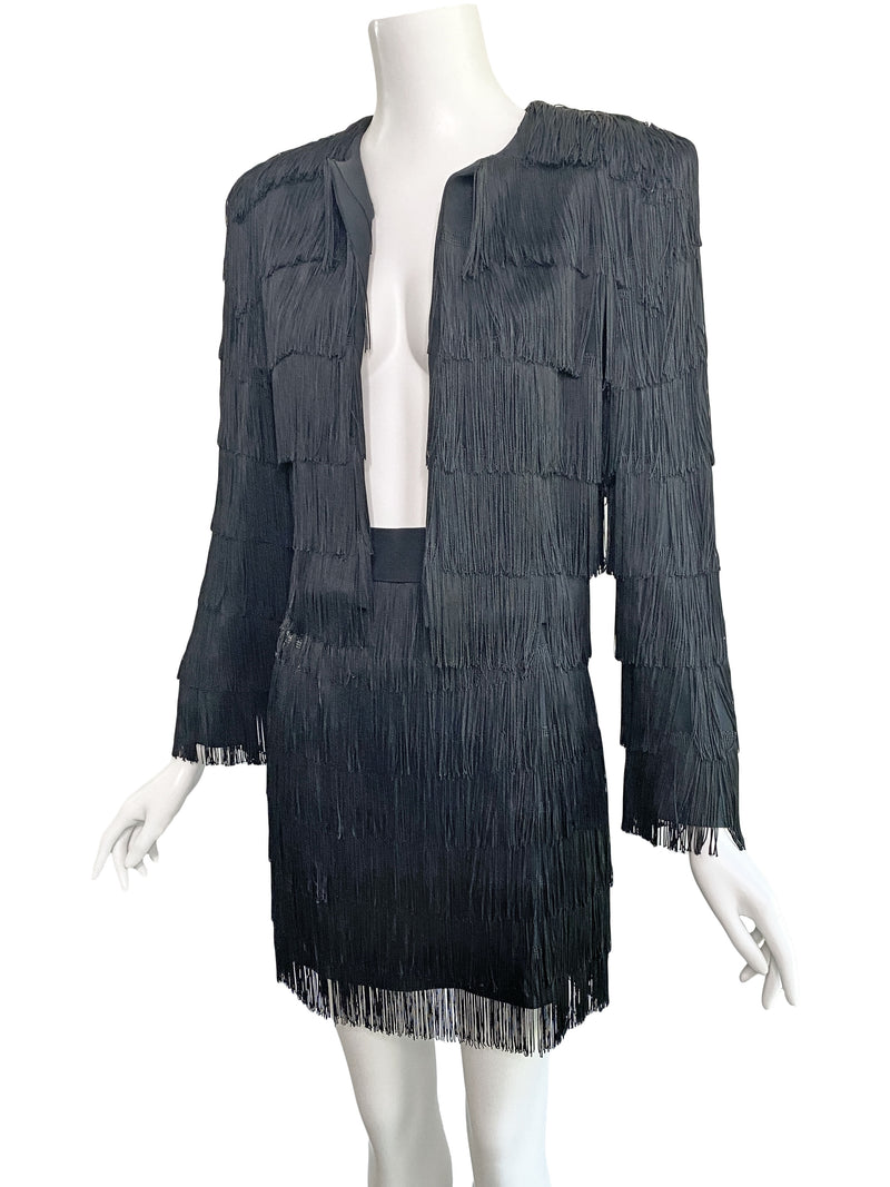 Moschino Couture 1990s Fringe Skirt Suit