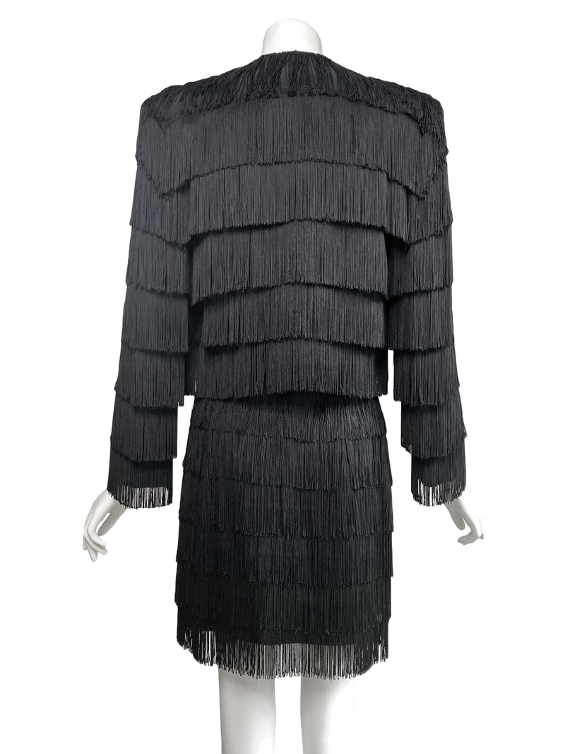 Moschino Couture 1990s Fringe Skirt Suit