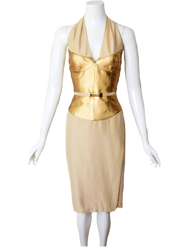 Thierry Mugler Couture 1990s Gold Halter Dress