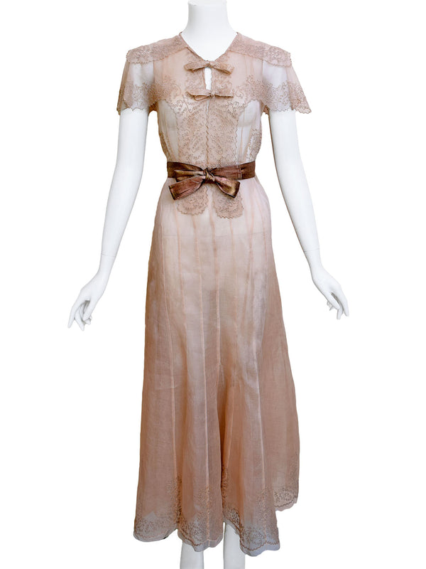 1930s Soutache Trimmed Organza Dress