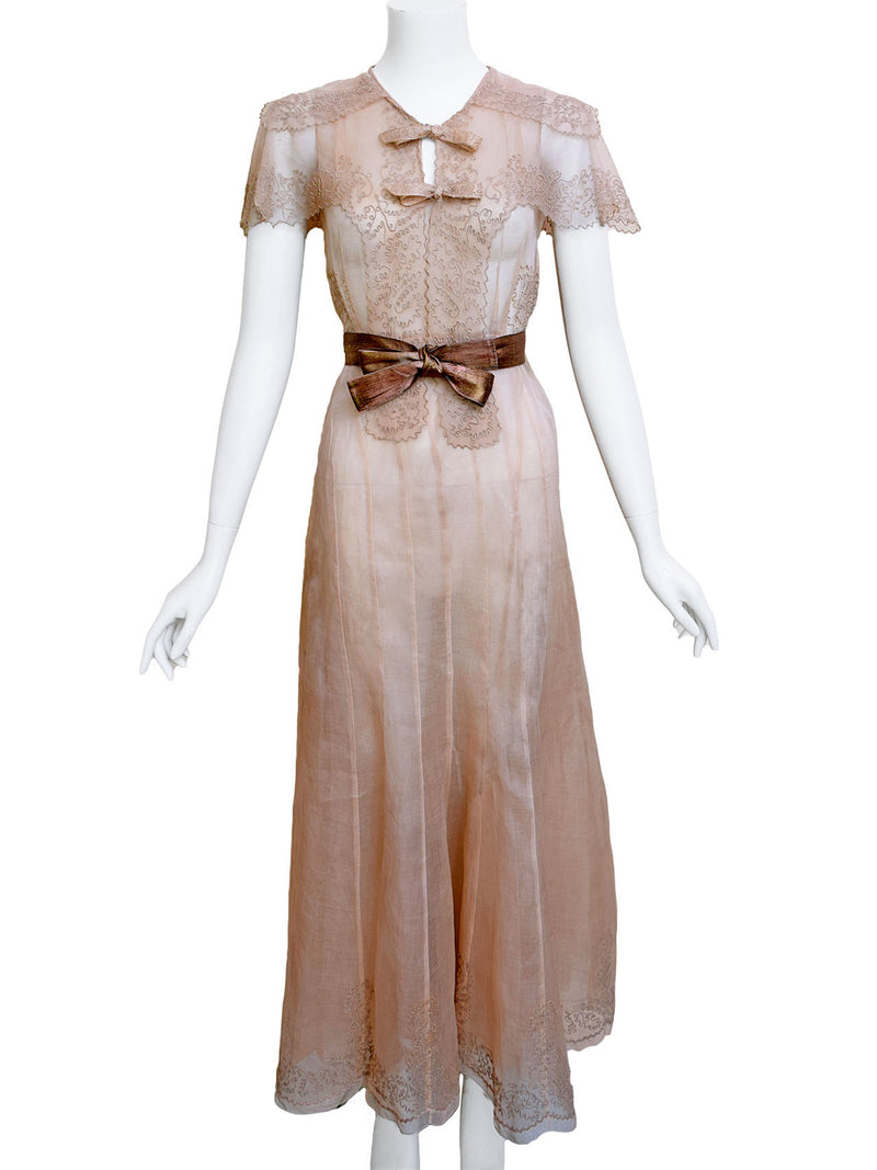 1930s Soutache Trimmed Organza Dress