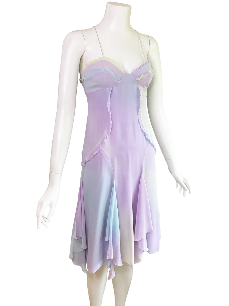 Nicole Miller y2k Watercolor Silk Dress