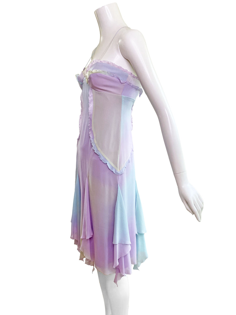 Nicole Miller y2k Watercolor Silk Dress