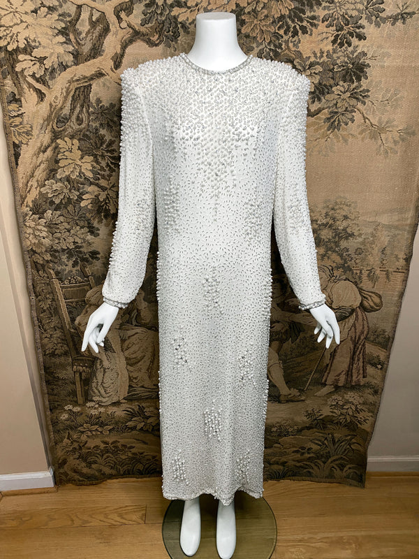 Judith Ann 1980s Pearl Embellished Silk Dress