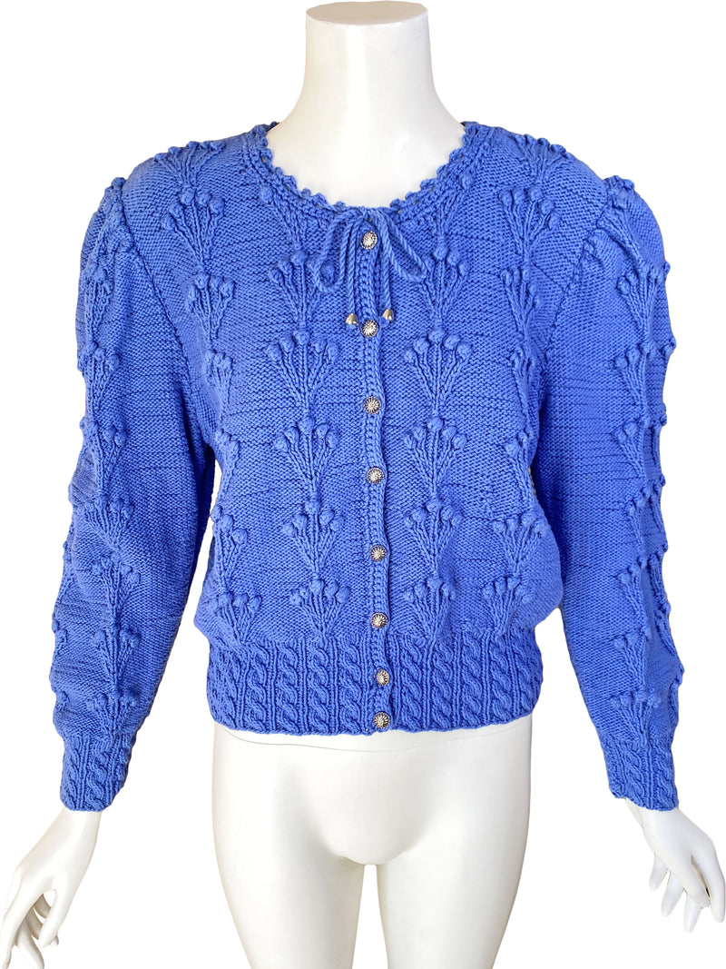 1980s Periwinkle Blue Cotton Folk Cardigan