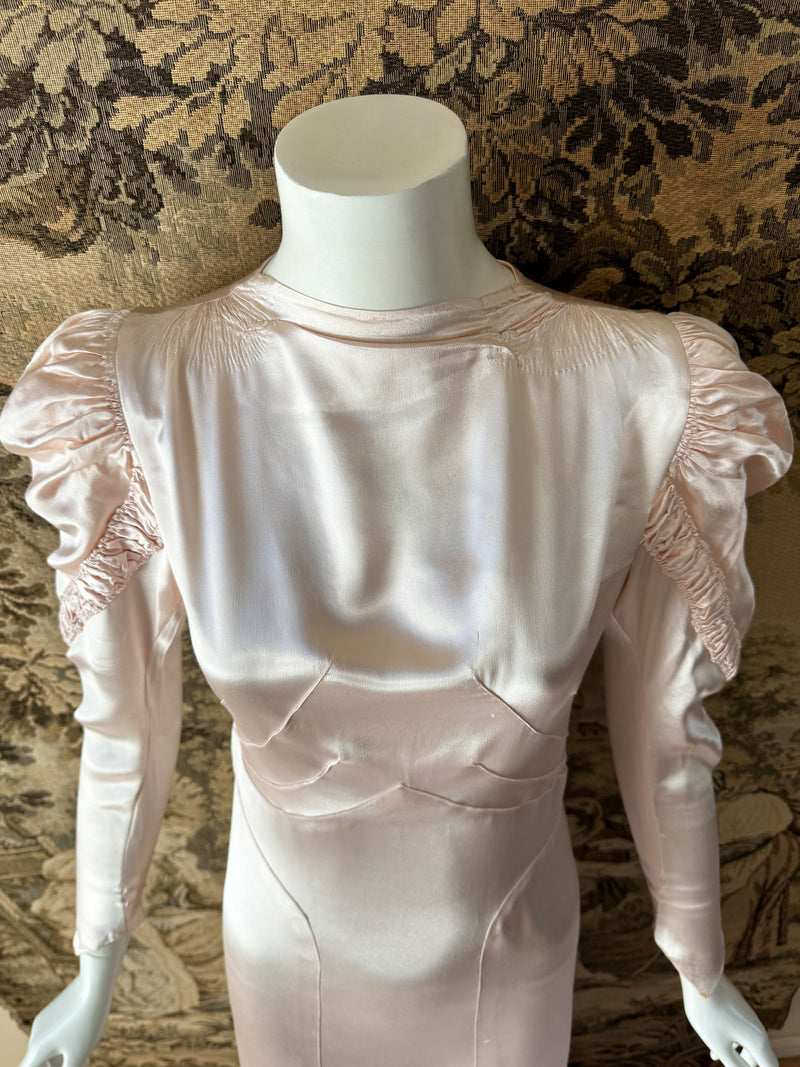 1930s Petal Pink Satin Wedding Dress