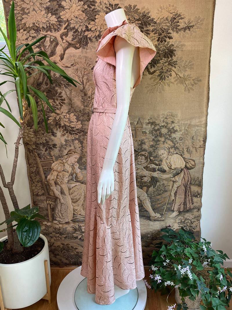 1930s Art Deco Silver Embroidered Gown