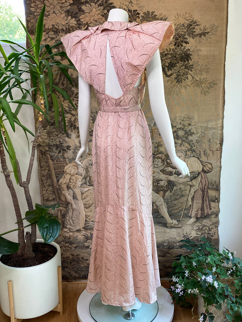 1930s Art Deco Silver Embroidered Gown