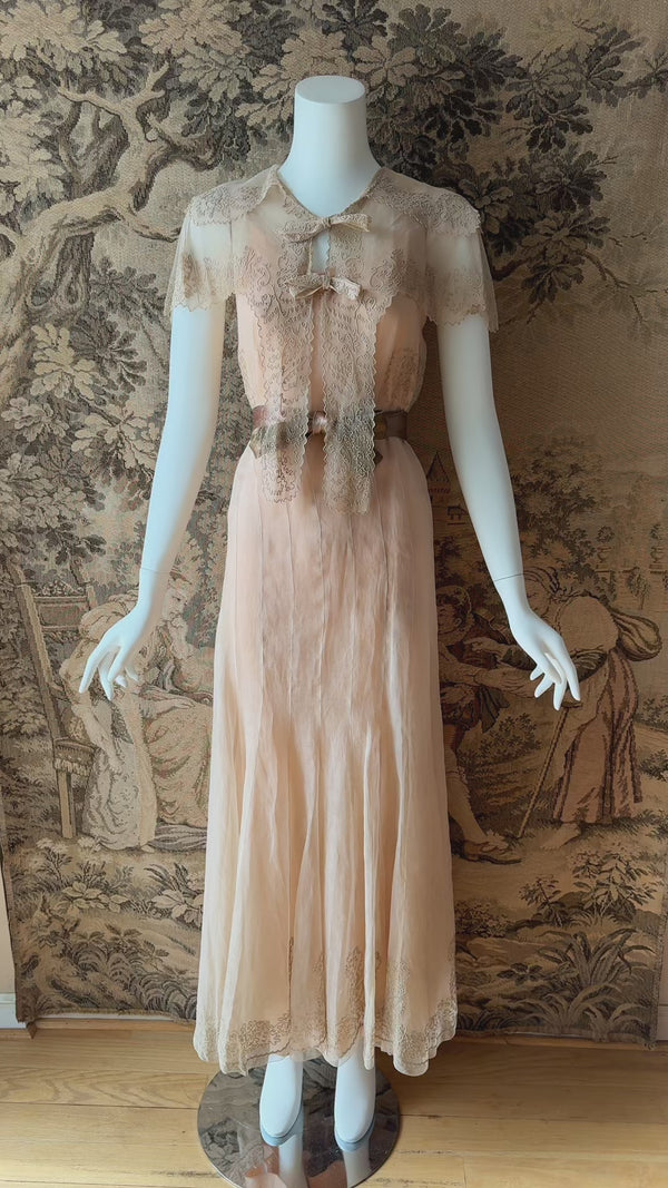 1930s Soutache Trimmed Organza Dress