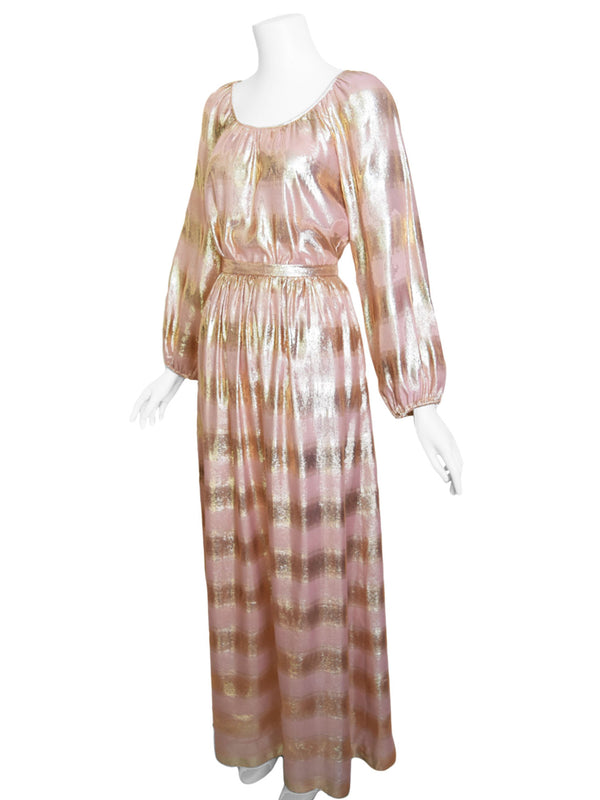 1970s Richard Assatly Rose Gold Lamé Dress Set