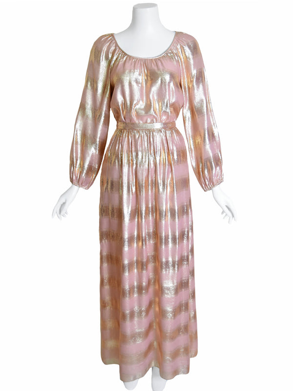 1970s Richard Assatly Rose Gold Lamé Dress Set