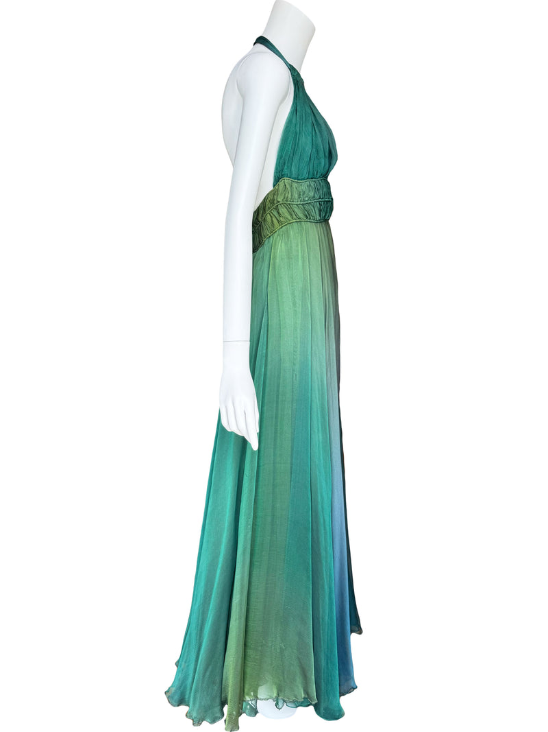 Roberto Cavall S/S 2008 Iridescent Blue Green Silk Maxi Dress