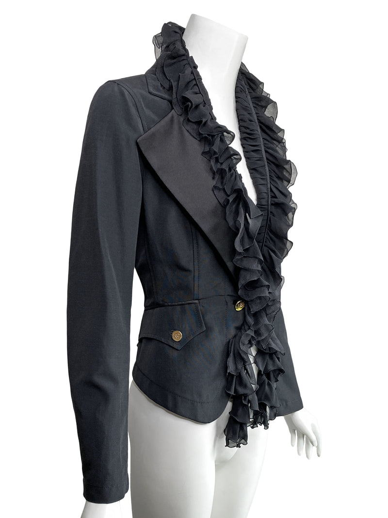 Roberto Cavalli 2007 Black Ruffle Jacket