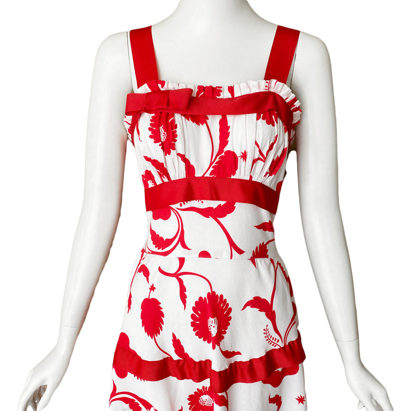 1940s Red Hibiscus Maxi Dress