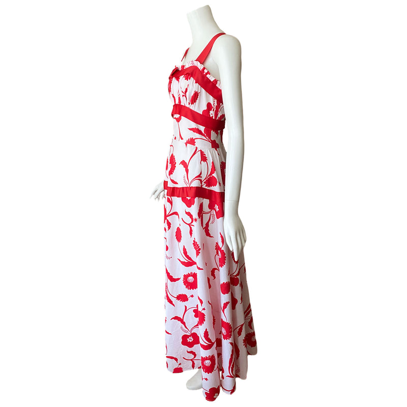 1940s Red Hibiscus Maxi Dress