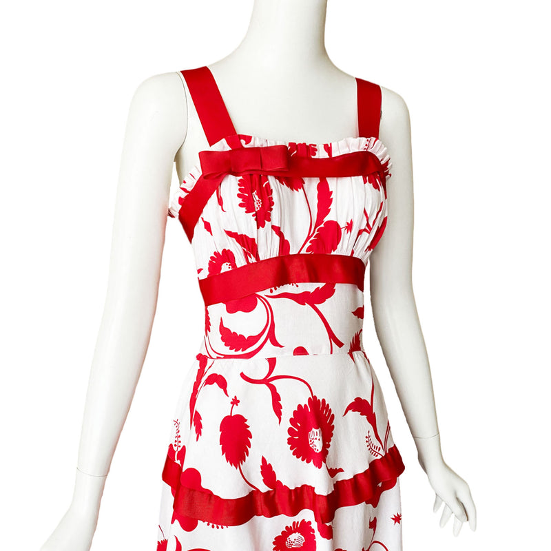 1940s Red Hibiscus Maxi Dress