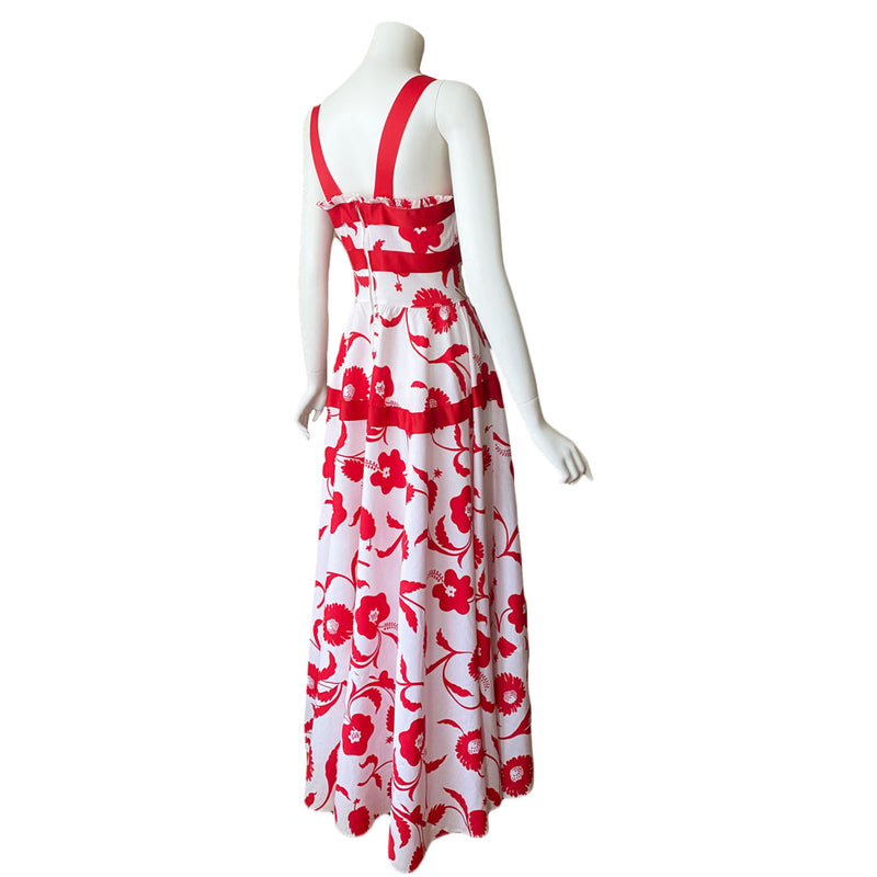 1940s Red Hibiscus Maxi Dress