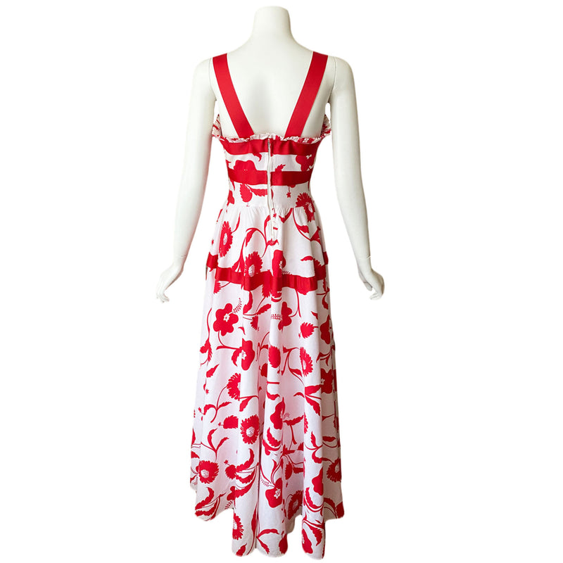 1940s Red Hibiscus Maxi Dress
