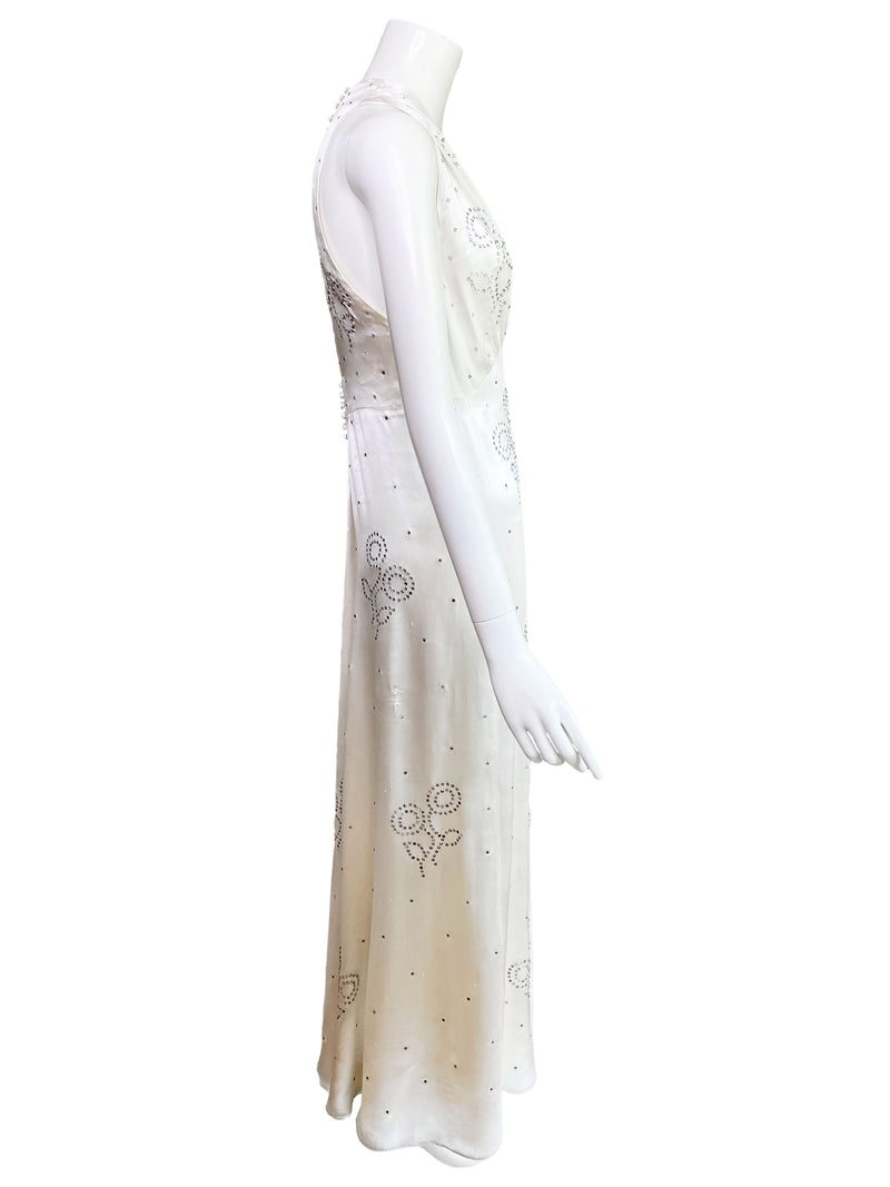 1930s Art Deco Rhinestone Satin Gown