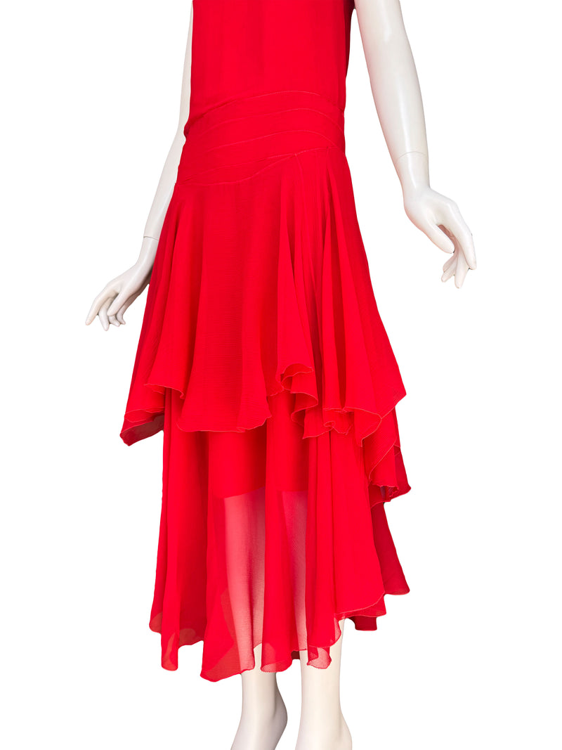 Art Deco 1930s Scarlet Silk Dress