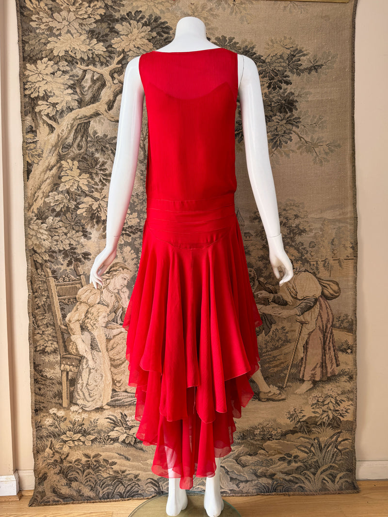 Art Deco 1930s Scarlet Silk Dress