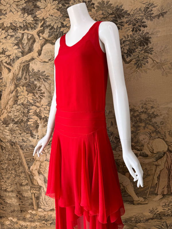Art Deco 1930s Scarlet Silk Dress