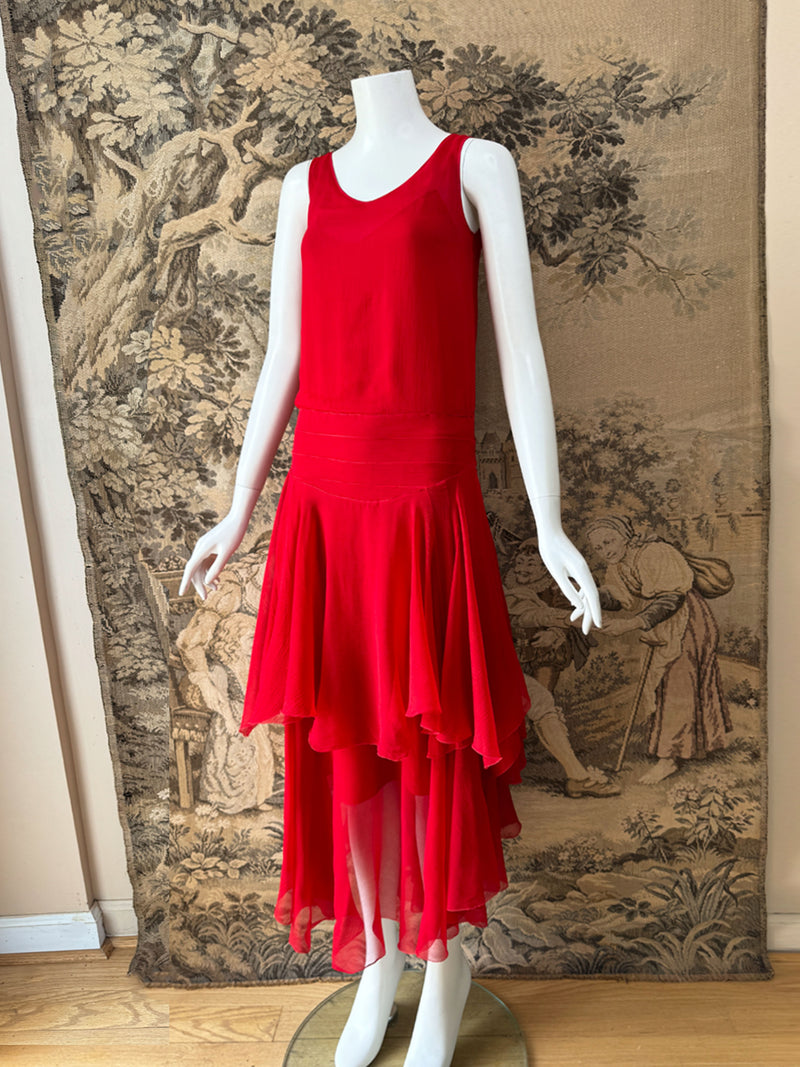 Art Deco 1930s Scarlet Silk Dress