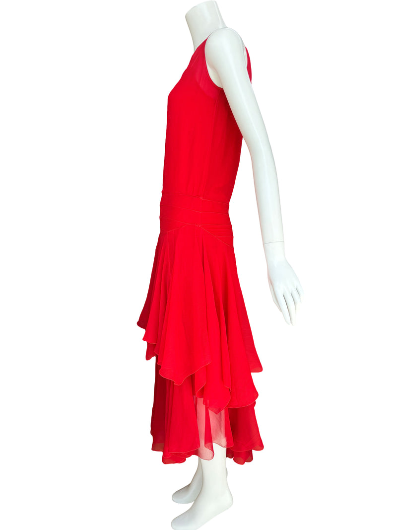 Art Deco 1930s Scarlet Silk Dress