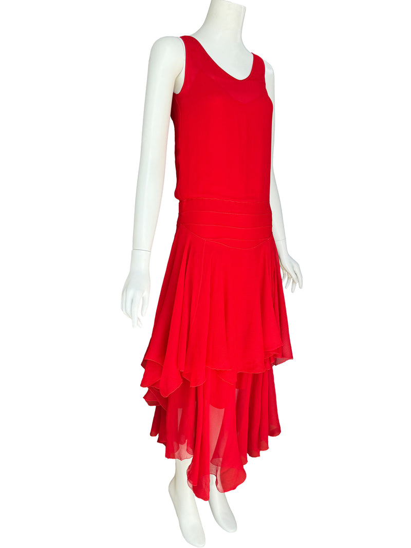 Art Deco 1930s Scarlet Silk Dress