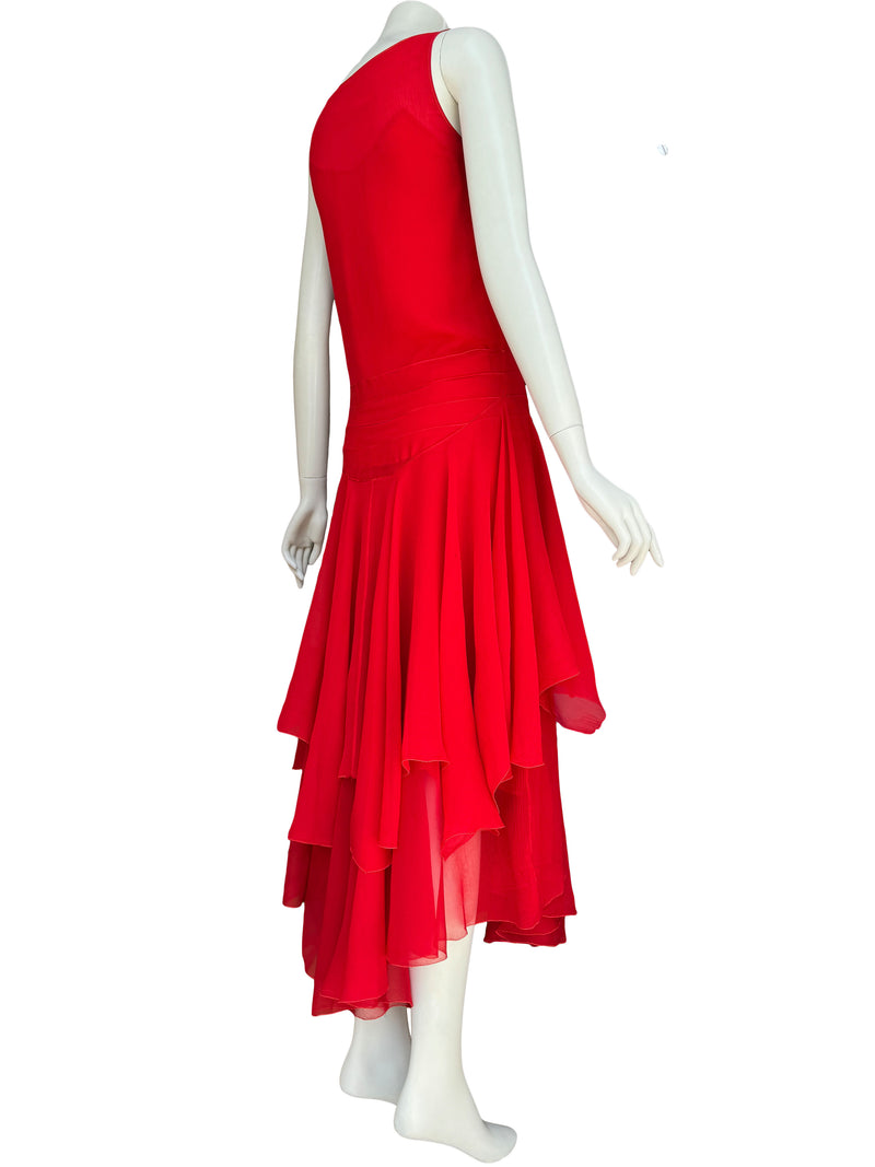 Art Deco 1930s Scarlet Silk Dress