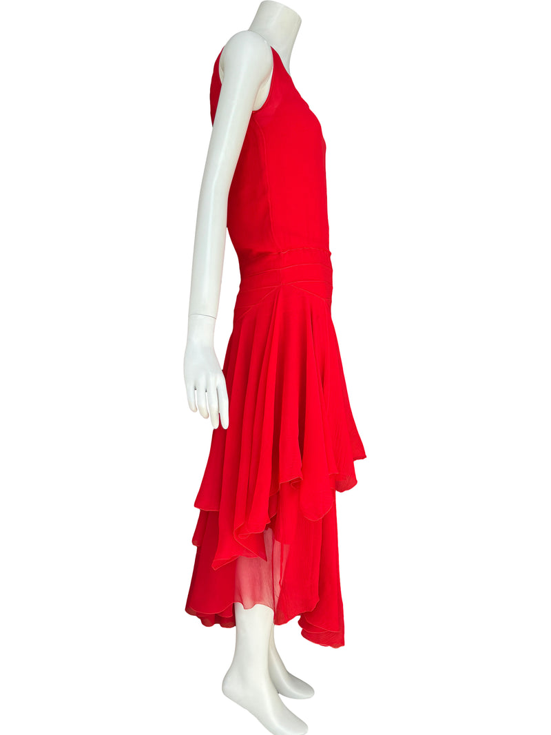 Art Deco 1930s Scarlet Silk Dress