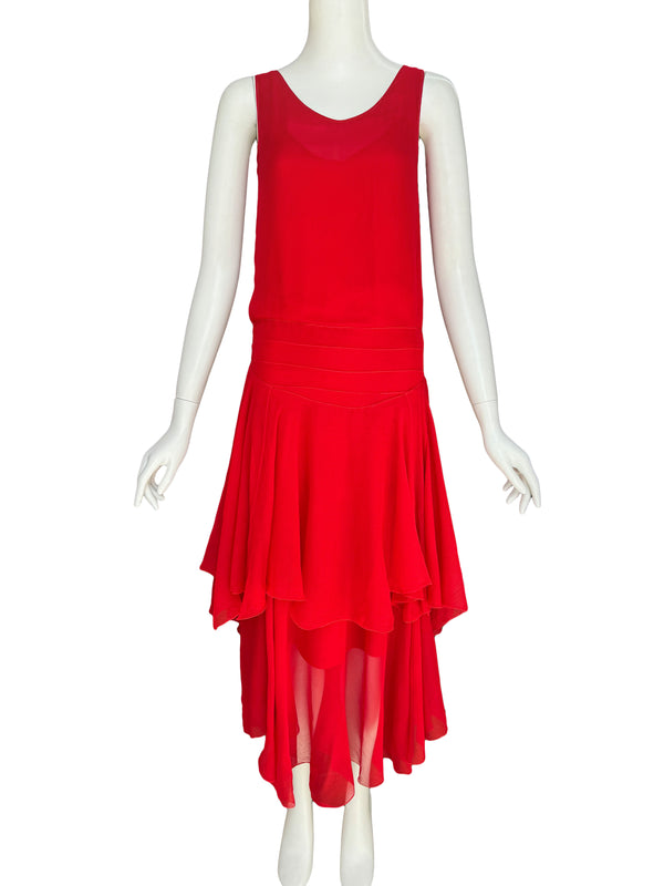 Art Deco 1930s Scarlet Silk Dress