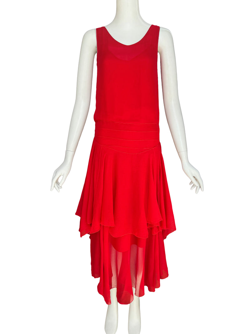 Art Deco 1930s Scarlet Silk Dress