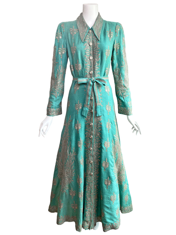 1940s Silver Bullion Hand-Embroidered Maxi Coat