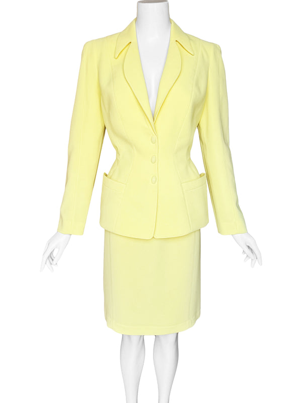 Thierry Mugler Paris 1990s Lemon Yellow Skirt Suit