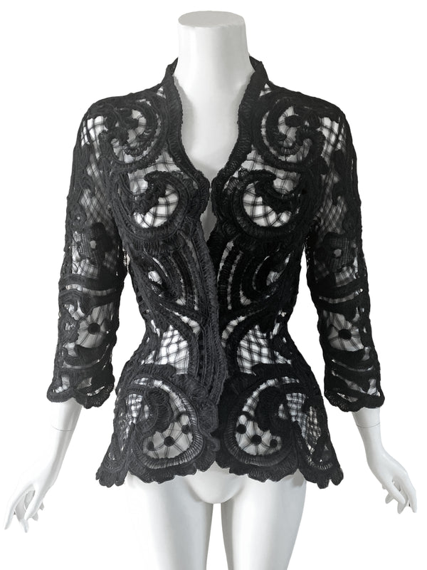 Thierry Mugler 1990s Black Ribbon Lace Jacket
