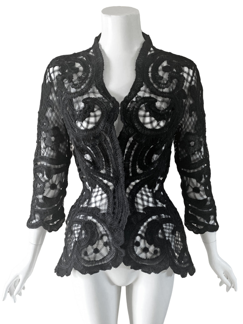 Thierry Mugler 1990s Black Ribbon Lace Jacket