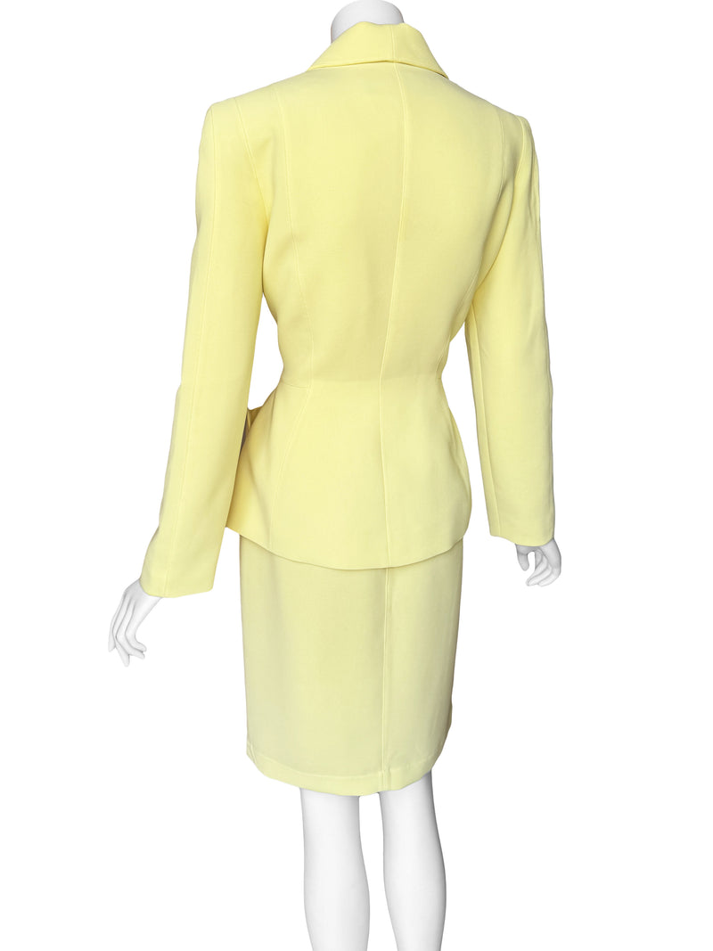 Thierry Mugler Paris 1990s Lemon Yellow Skirt Suit
