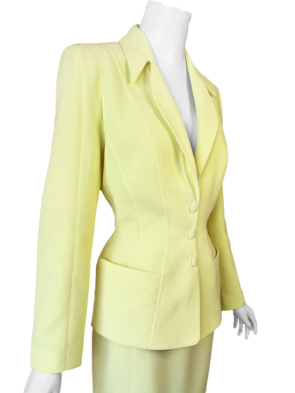 Thierry Mugler Paris 1990s Lemon Yellow Skirt Suit