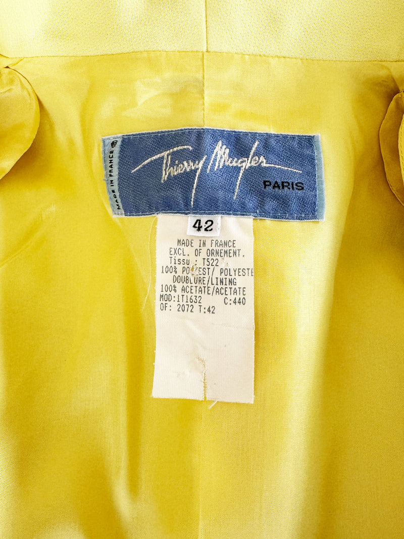 Thierry Mugler Paris 1990s Lemon Yellow Skirt Suit