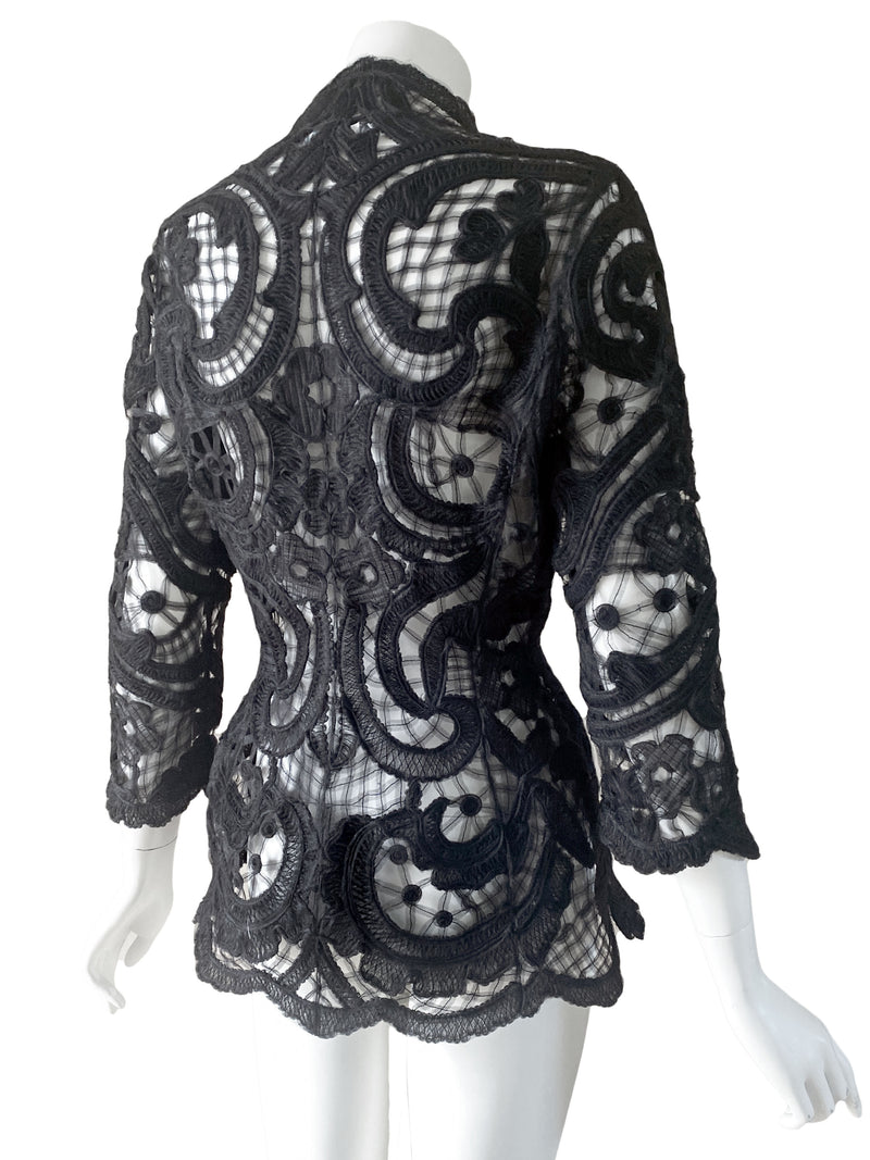 Thierry Mugler 1990s Black Ribbon Lace Jacket