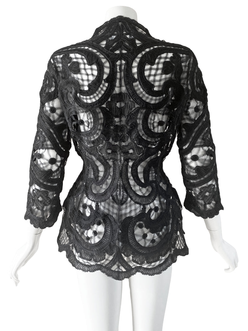 Thierry Mugler 1990s Black Ribbon Lace Jacket