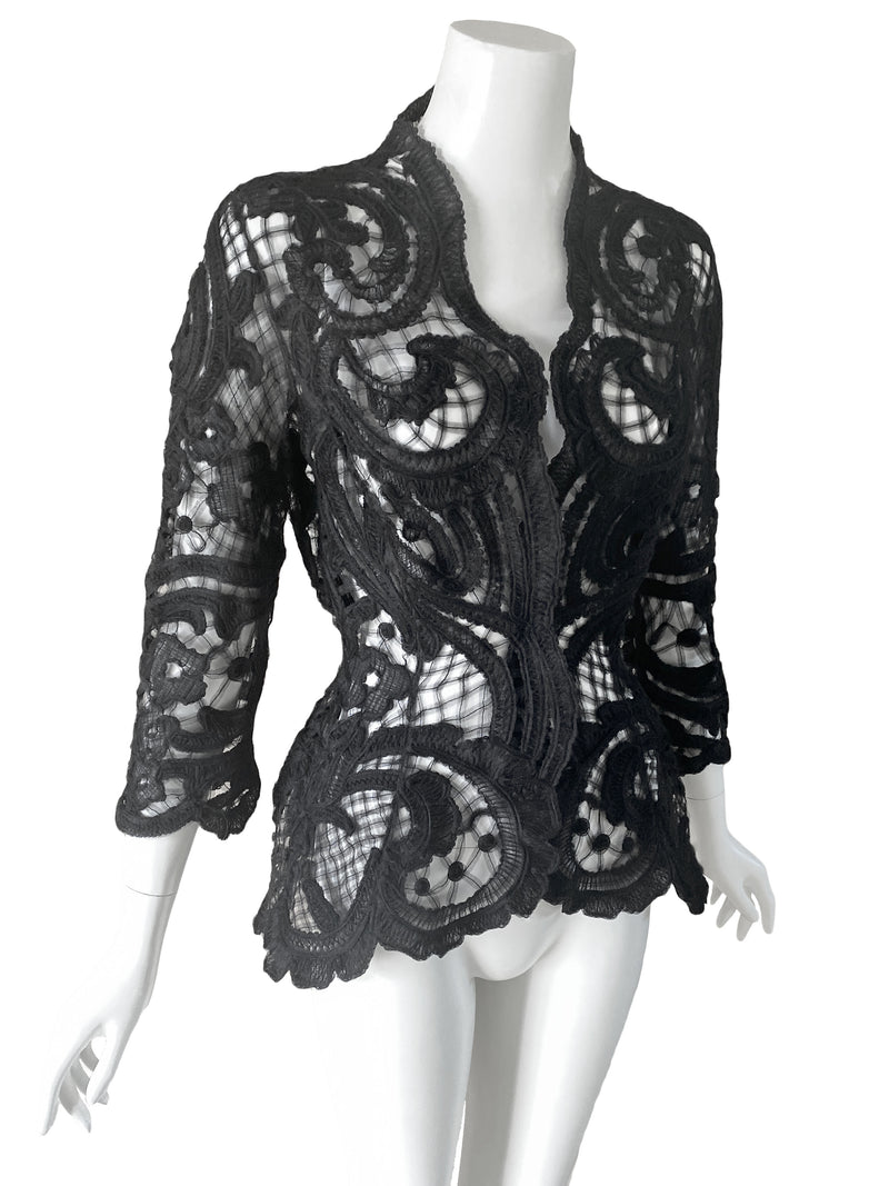 Thierry Mugler 1990s Black Ribbon Lace Jacket